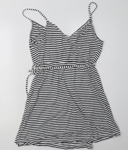 H&M Womens Black Striped Coir Bodycon  Size M  V-Neck Pullover
