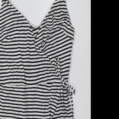H&M Womens Black Striped Coir Bodycon  Size M  V-Neck Pullover