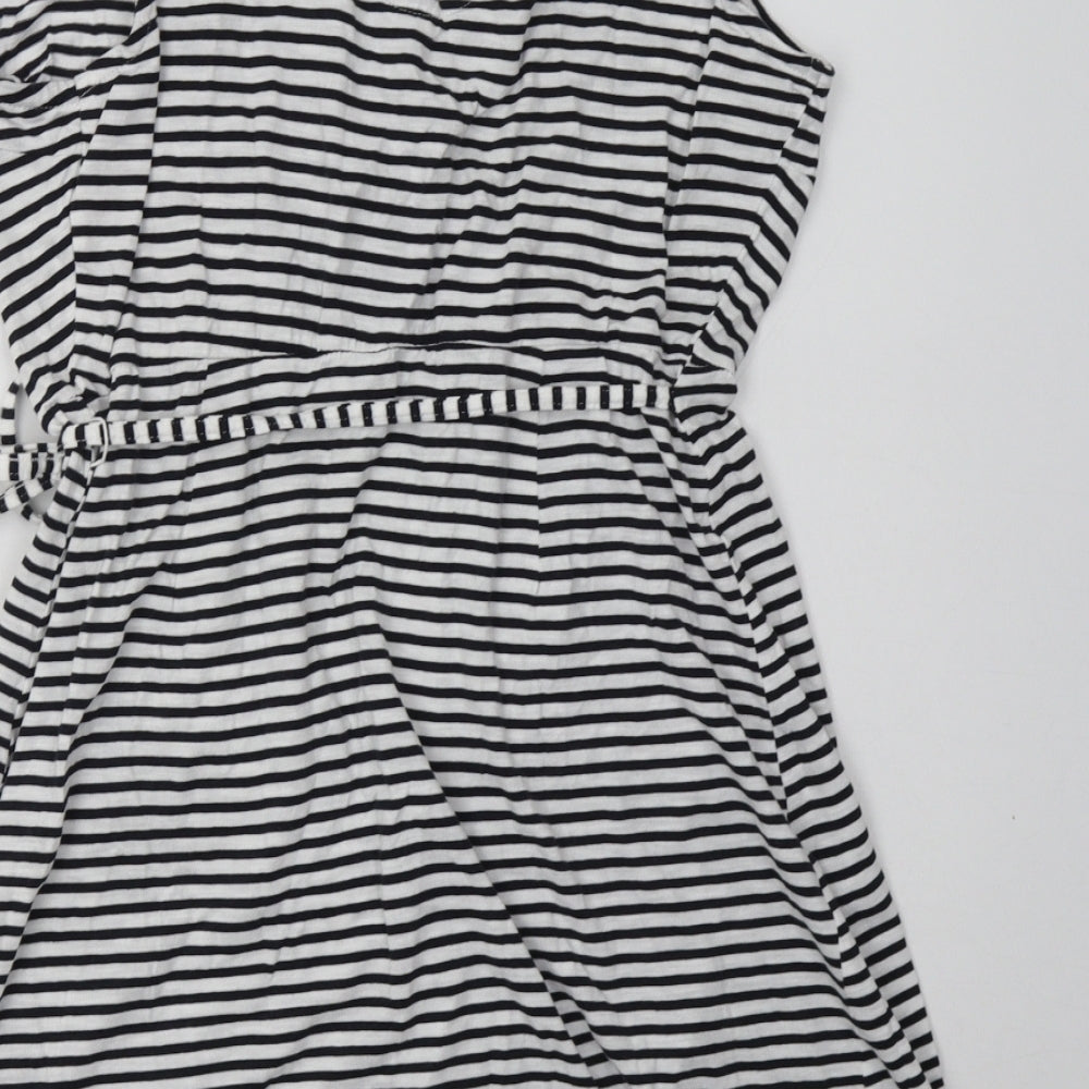 H&M Womens Black Striped Coir Bodycon  Size M  V-Neck Pullover