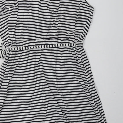 H&M Womens Black Striped Coir Bodycon  Size M  V-Neck Pullover