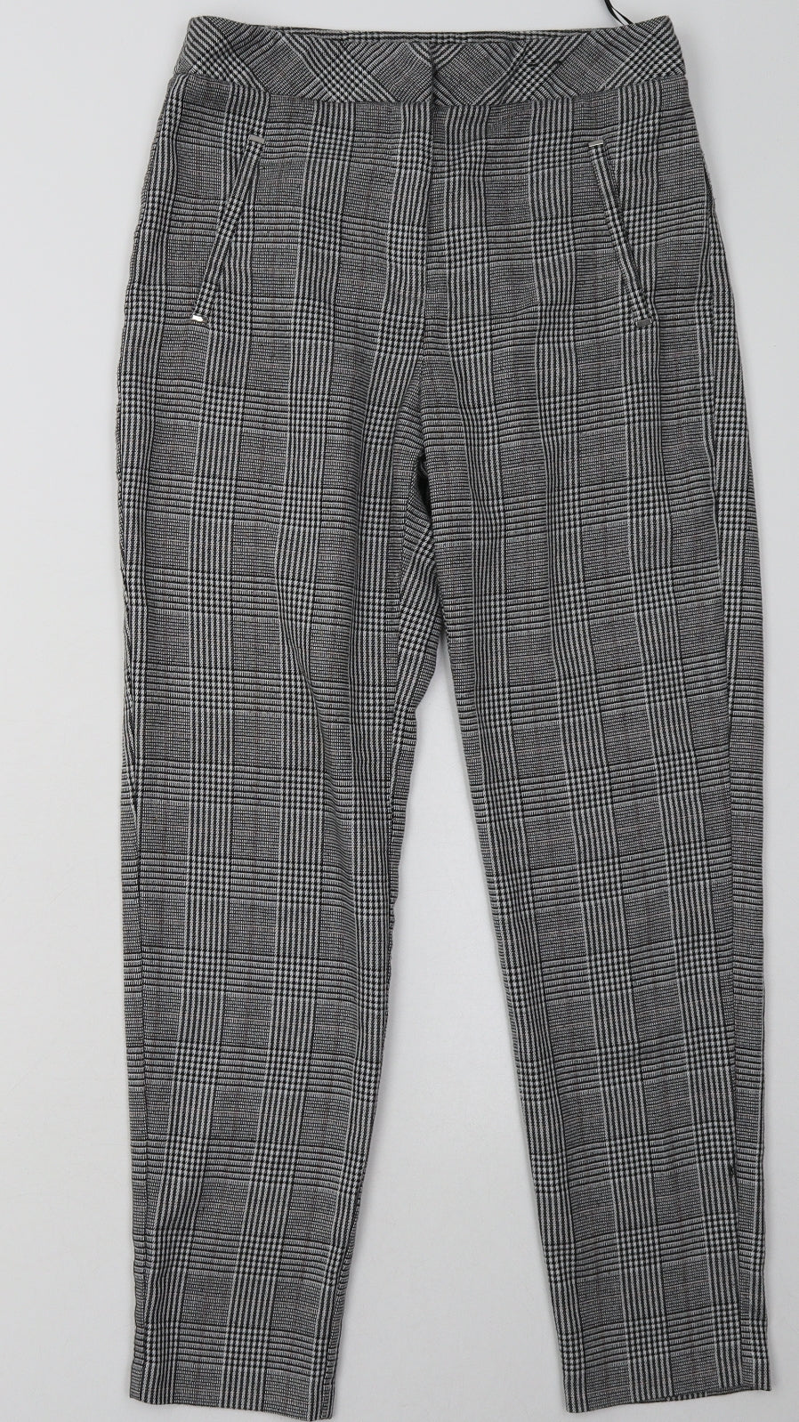 F&F Womens Grey Check Polyester Trousers  Size 6 L28 in Regular Hook & Eye