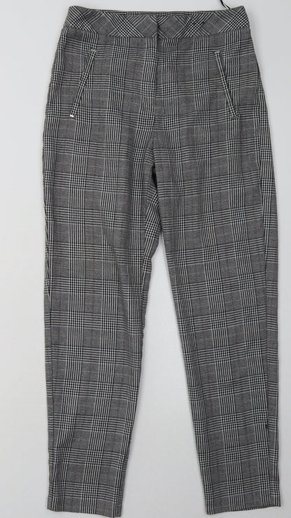 F&F Womens Grey Check Polyester Trousers  Size 6 L28 in Regular Hook & Eye