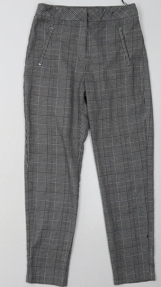 F&F Womens Grey Check Polyester Trousers  Size 6 L28 in Regular Hook & Eye
