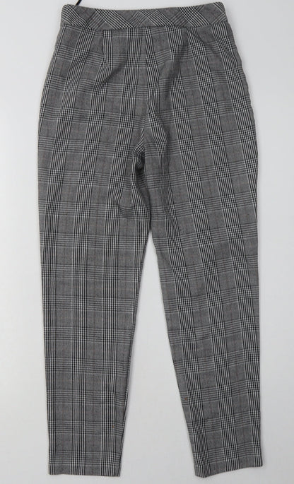 F&F Womens Grey Check Polyester Trousers  Size 6 L28 in Regular Hook & Eye