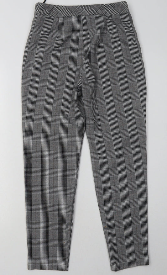 F&F Womens Grey Check Polyester Trousers  Size 6 L28 in Regular Hook & Eye