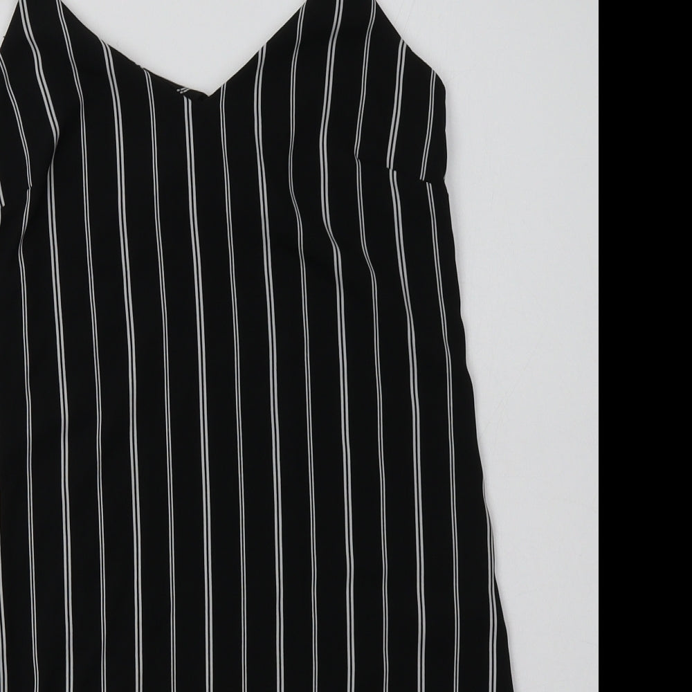 FOREVER 21 Womens Black Striped Polyester A-Line  Size S  V-Neck Pullover