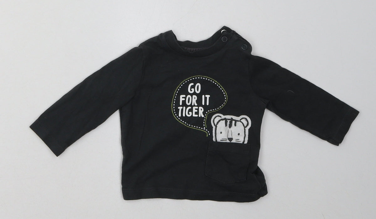Additional front view of F&F boys’ grey cotton basic casual, size 0-3, months crew neck pullover - go for it tiger