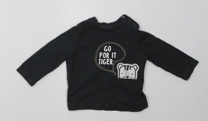 Additional front view of F&F boys’ grey cotton basic casual, size 0-3, months crew neck pullover - go for it tiger