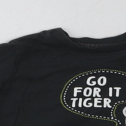 Close-up detail of F&F boys’ grey cotton basic casual, size 0-3, months crew neck pullover - go for it tiger