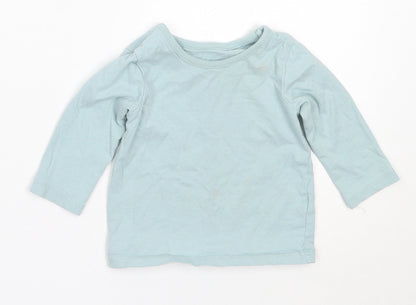 George Girls Blue  Cotton Basic T-Shirt Size 3-6 Months Round Neck