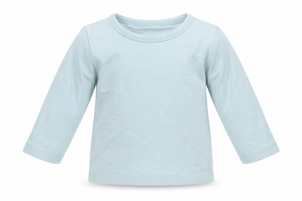 Front view of George girls’ blue cotton basic t-shirt, size 3-6, months round neck