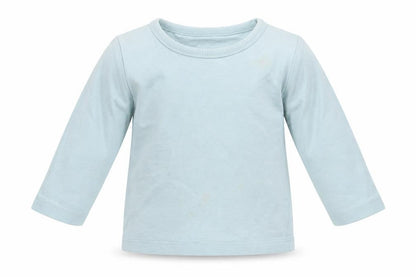 Front view of George girls’ blue cotton basic t-shirt, size 3-6, months round neck