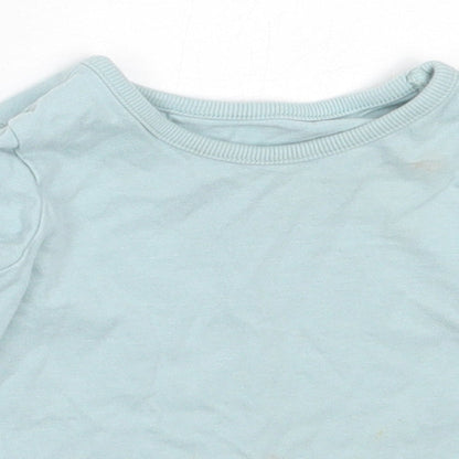George Girls Blue  Cotton Basic T-Shirt Size 3-6 Months Round Neck