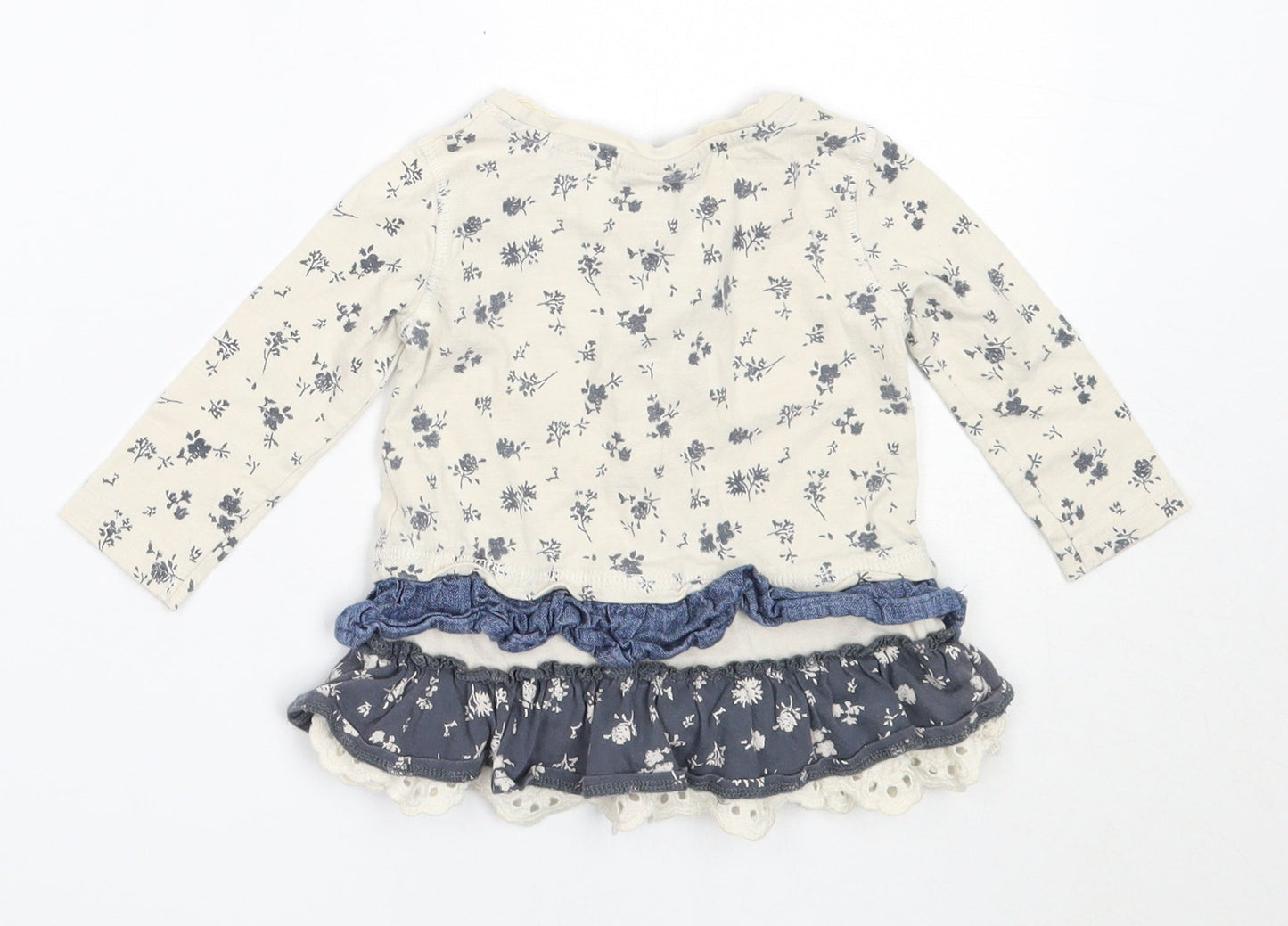 NEXT Girls Ivory Floral Cotton Fit & Flare  Size 3-6 Months  Round Neck