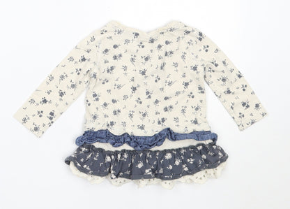 NEXT Girls Ivory Floral Cotton Fit & Flare  Size 3-6 Months  Round Neck