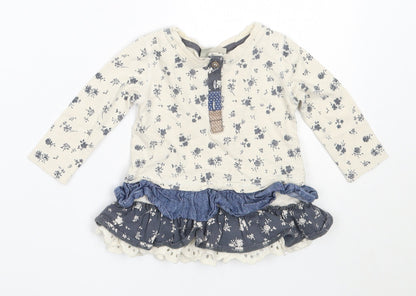 NEXT Girls Ivory Floral Cotton Fit & Flare  Size 3-6 Months  Round Neck