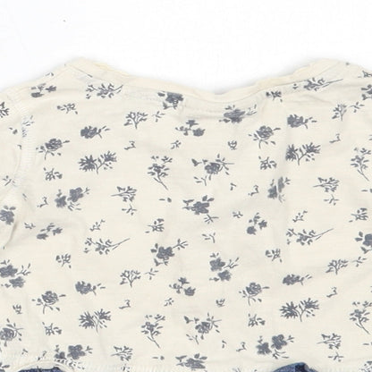 NEXT Girls Ivory Floral Cotton Fit & Flare  Size 3-6 Months  Round Neck