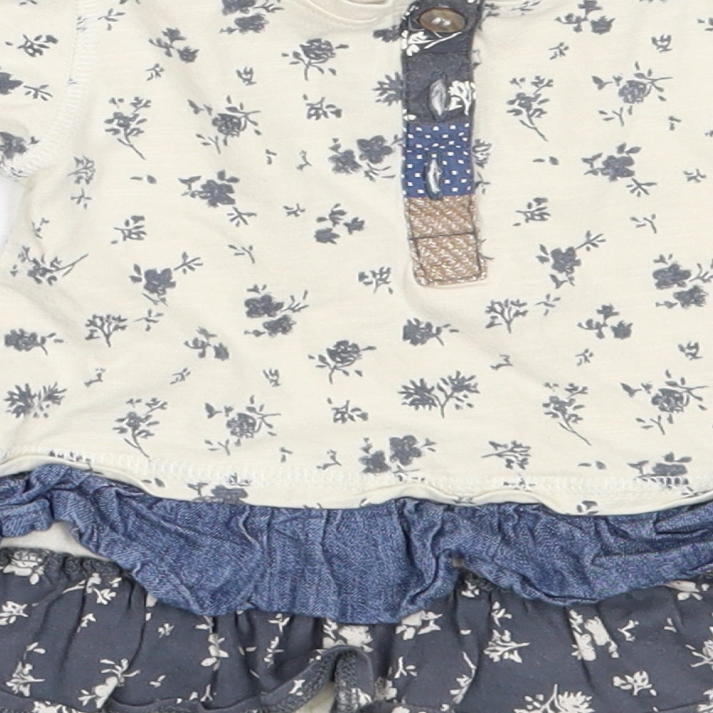 NEXT Girls Ivory Floral Cotton Fit & Flare  Size 3-6 Months  Round Neck
