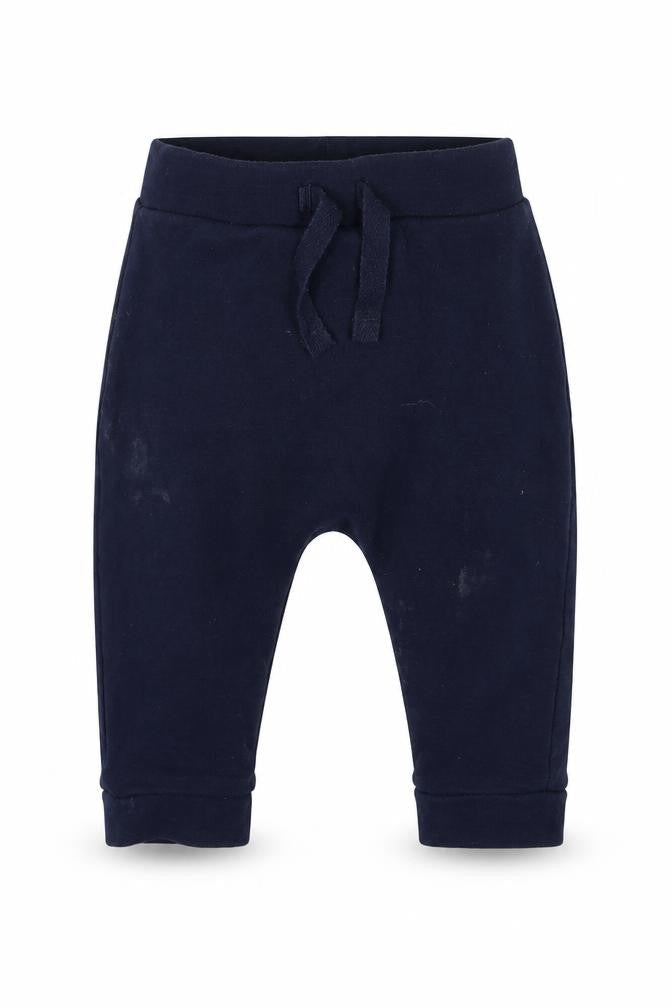 Front view of George boys’ blue cotton jogger trousers, size 3-6, months