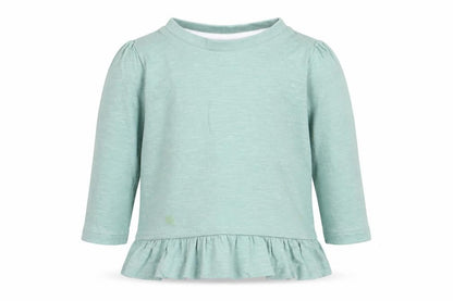 Front view of Primark girls’ blue cotton basic t-shirt, size 3-6, months round neck
