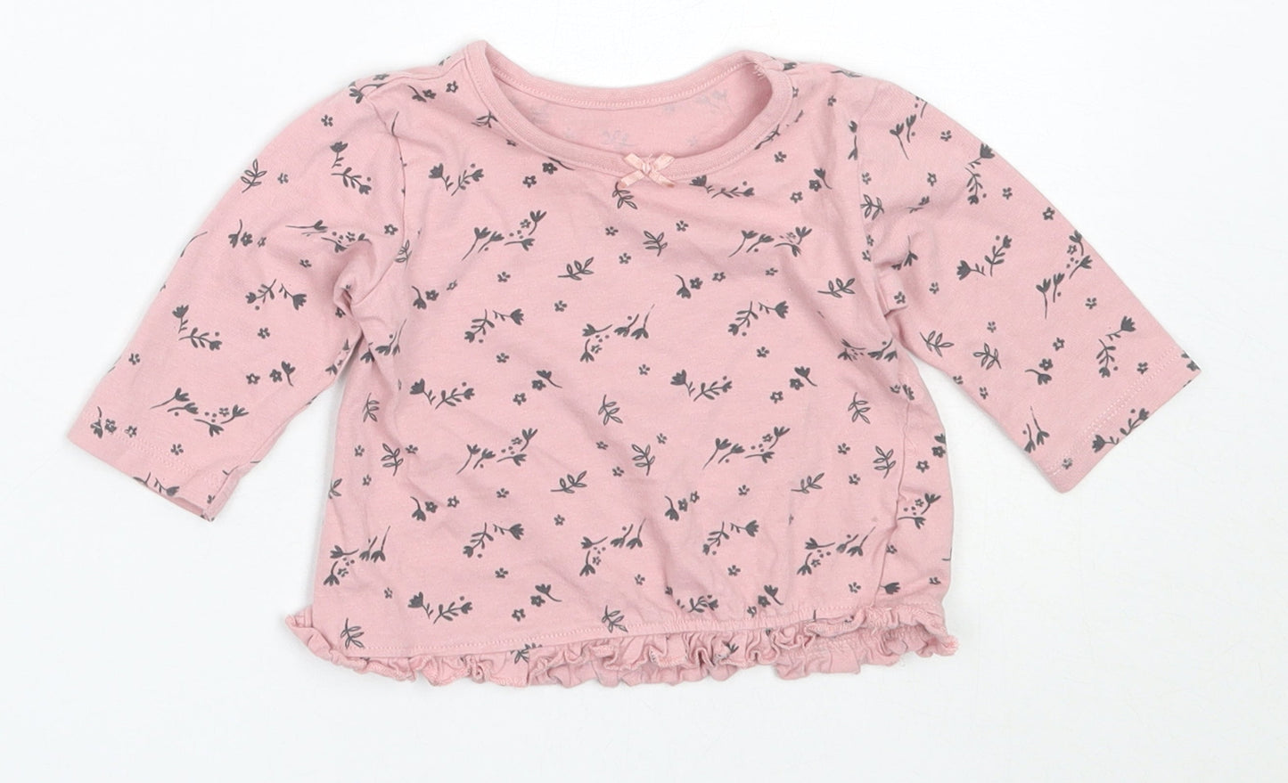 George Girls Pink Floral Cotton Basic T-Shirt Size 3-6 Months Round Neck