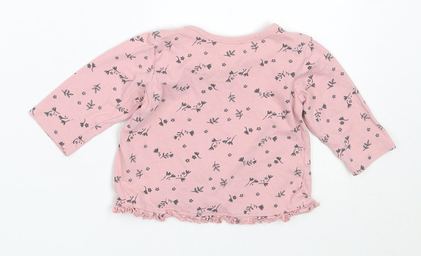 George Girls Pink Floral Cotton Basic T-Shirt Size 3-6 Months Round Neck