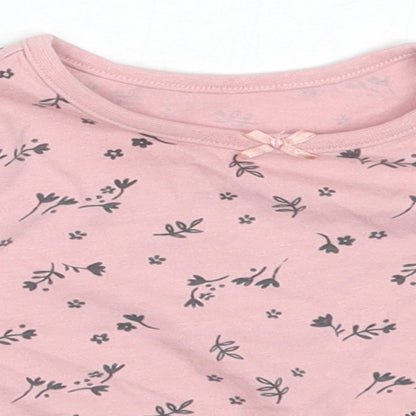 George Girls Pink Floral Cotton Basic T-Shirt Size 3-6 Months Round Neck