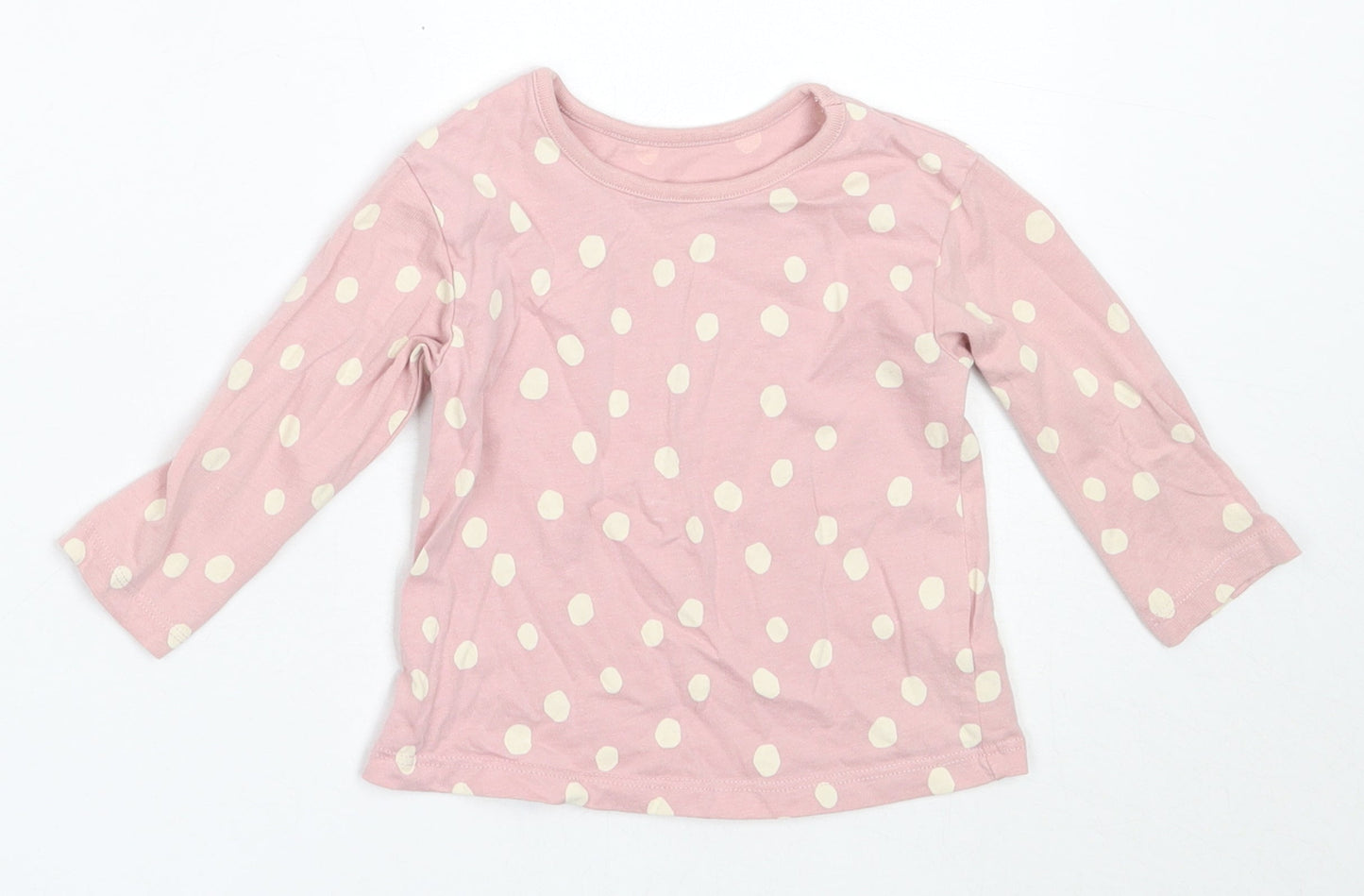 George Girls Pink Polka Dot Cotton Basic T-Shirt Size 6-9 Months Round Neck