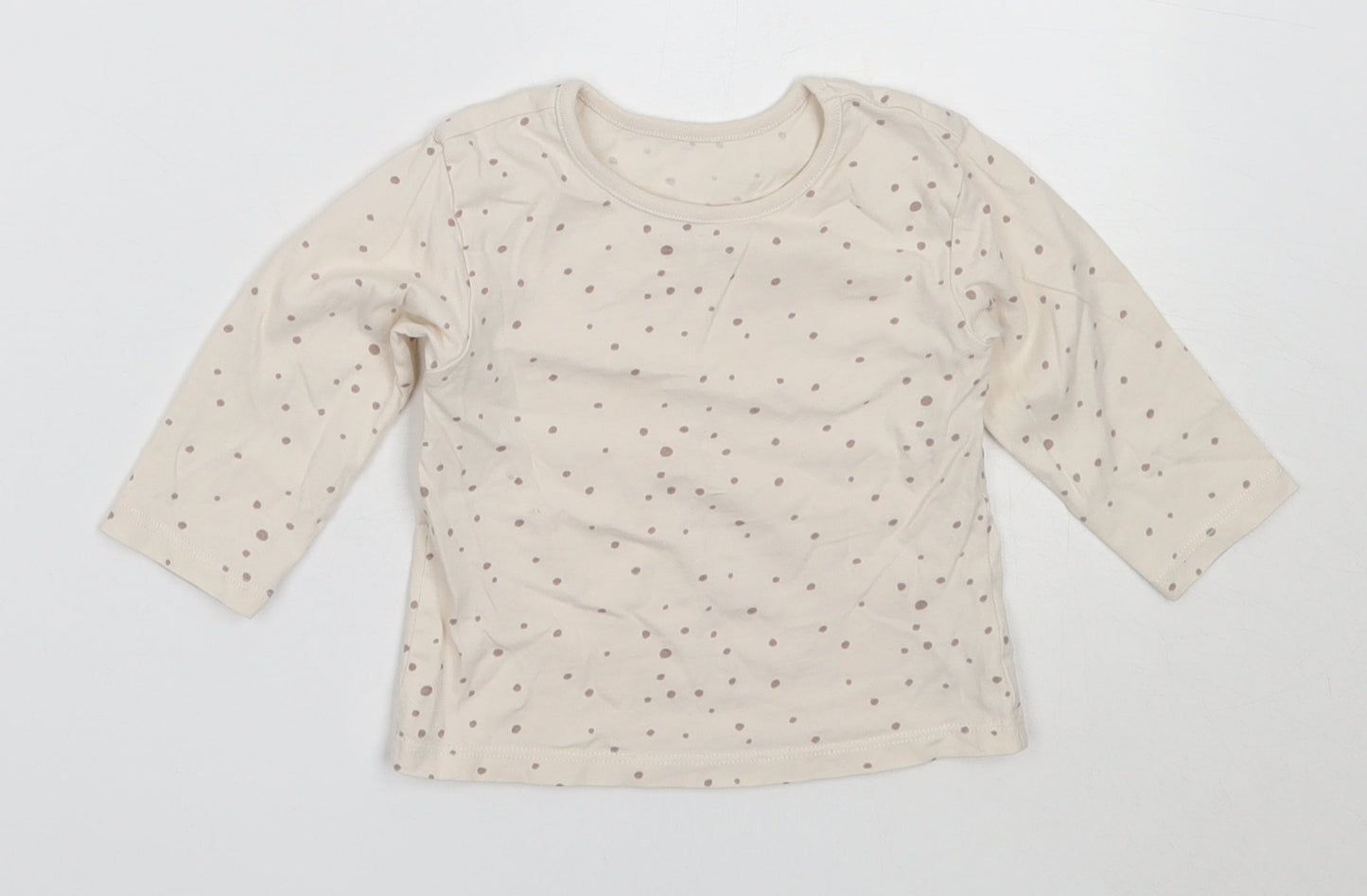 George Girls Ivory Polka Dot Cotton Basic T-Shirt Size 6-9 Months Round Neck