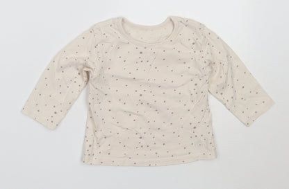 George Girls Ivory Polka Dot Cotton Basic T-Shirt Size 6-9 Months Round Neck