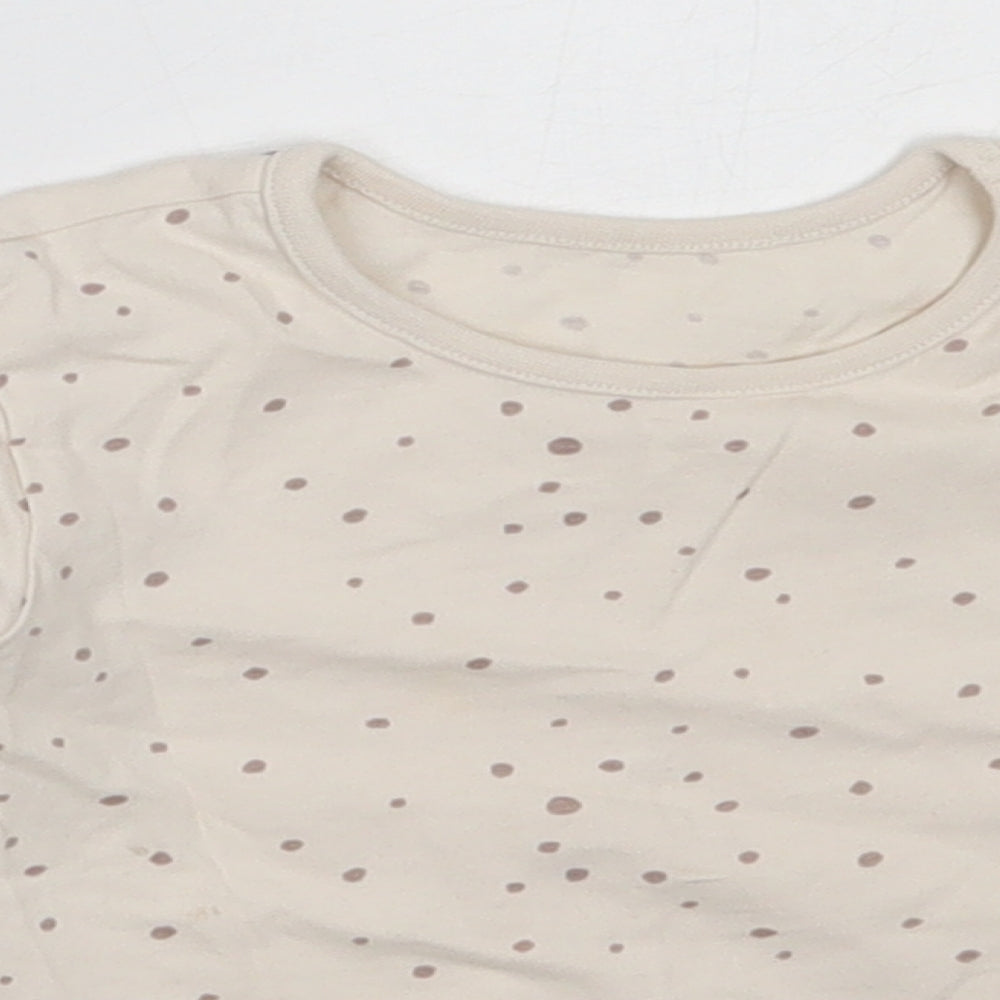 George Girls Ivory Polka Dot Cotton Basic T-Shirt Size 6-9 Months Round Neck