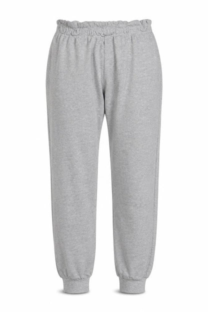 Front view of Essentials Apparel women’s grey cotton jogger trousers, size M, 29.5-inch leg regular