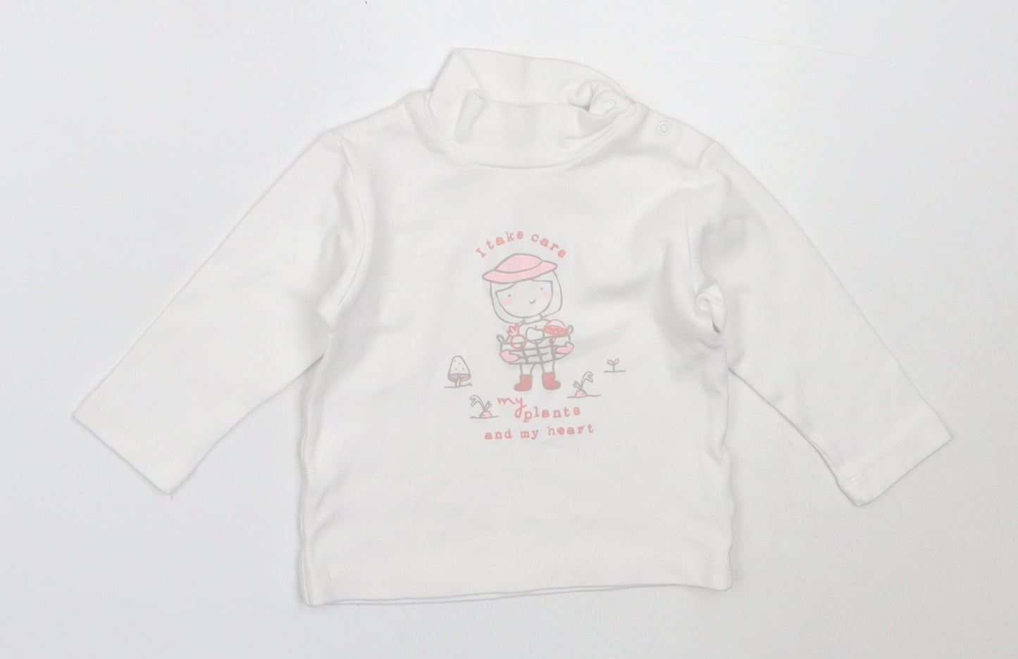 Betetto Girls White  Cotton Basic T-Shirt Size 12-18 Months High Neck