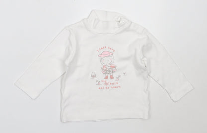 Betetto Girls White  Cotton Basic T-Shirt Size 12-18 Months High Neck