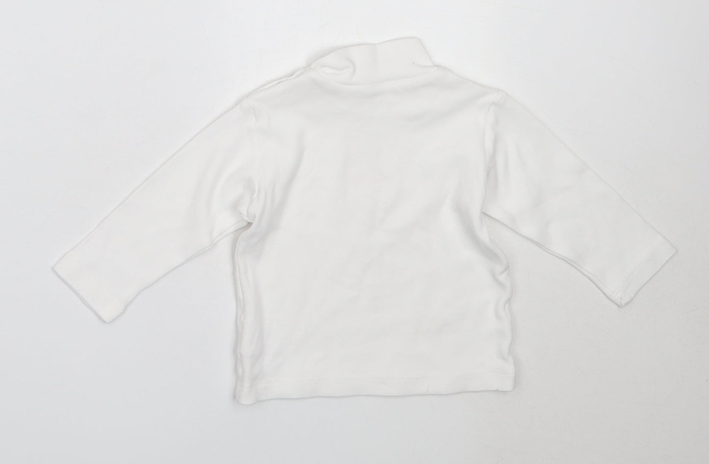 Betetto Girls White  Cotton Basic T-Shirt Size 12-18 Months High Neck