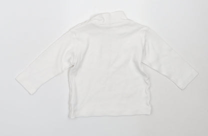 Betetto Girls White  Cotton Basic T-Shirt Size 12-18 Months High Neck