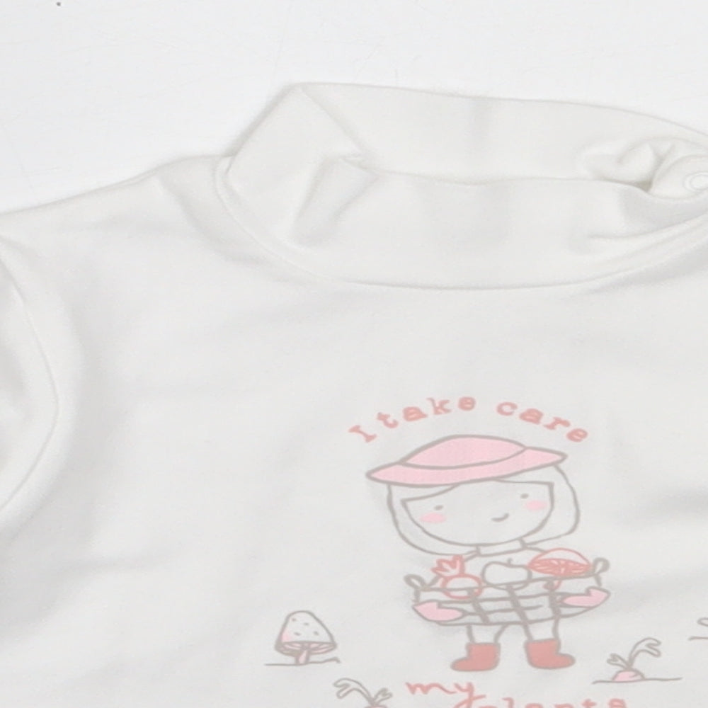 Betetto Girls White  Cotton Basic T-Shirt Size 12-18 Months High Neck