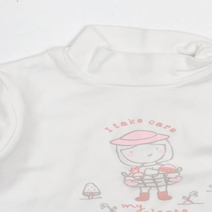 Betetto Girls White  Cotton Basic T-Shirt Size 12-18 Months High Neck
