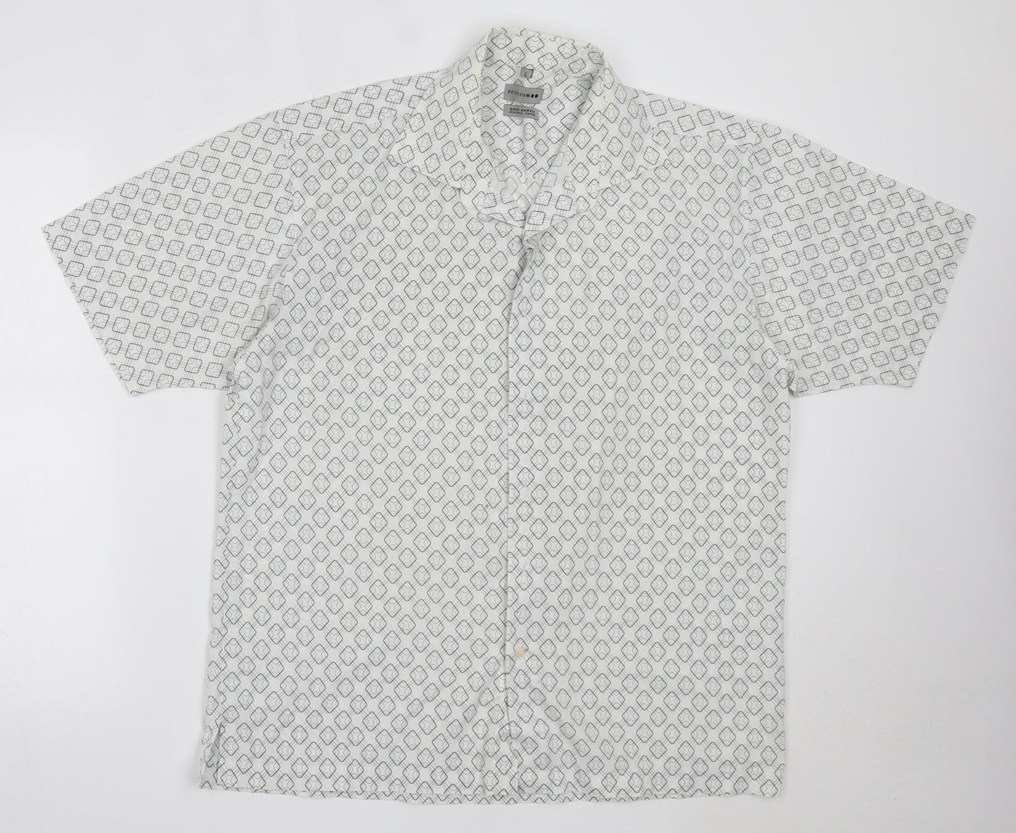 Mens UK Size L Petroleum White  Button-Up Short Sleeve Casual Shirt
