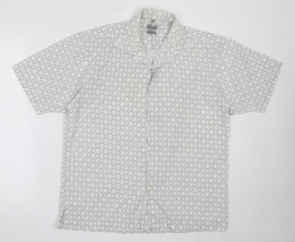 Mens UK Size L Petroleum White  Button-Up Short Sleeve Casual Shirt