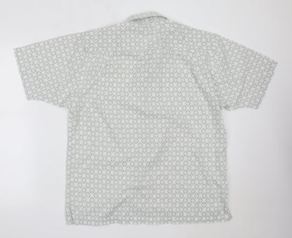 Mens UK Size L Petroleum White  Button-Up Short Sleeve Casual Shirt