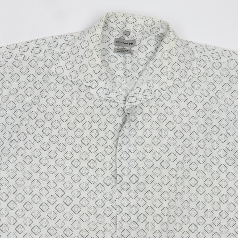 Mens UK Size L Petroleum White  Button-Up Short Sleeve Casual Shirt