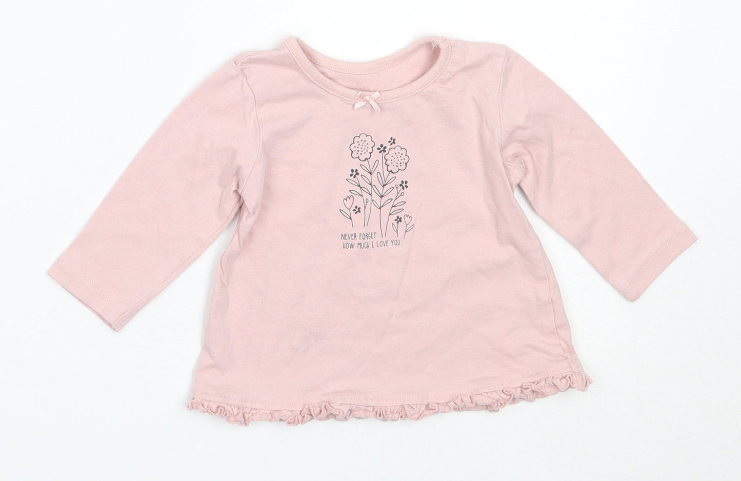 George Girls Pink  Cotton Basic T-Shirt Size 3-6 Months Round Neck