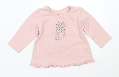 George Girls Pink  Cotton Basic T-Shirt Size 3-6 Months Round Neck