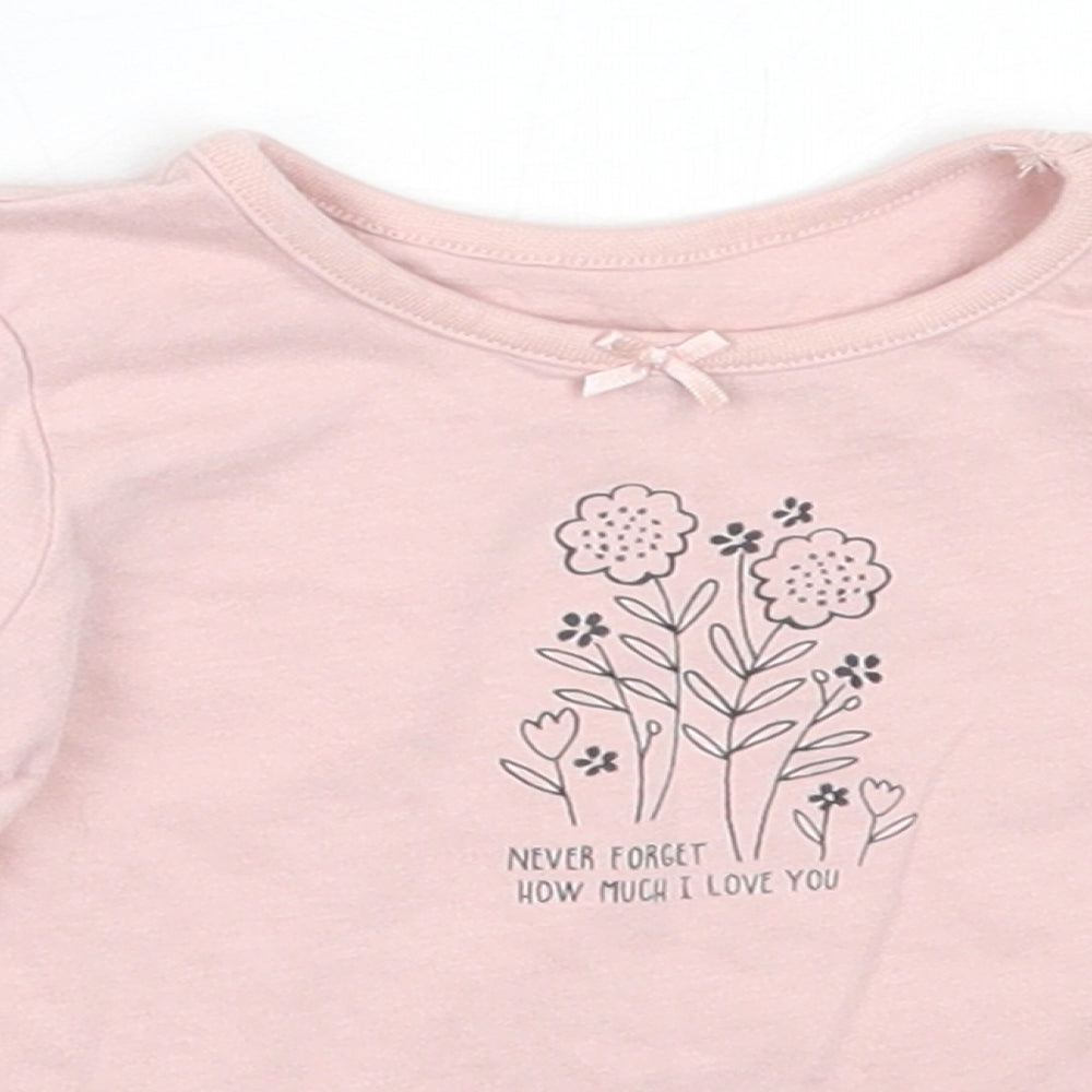 George Girls Pink  Cotton Basic T-Shirt Size 3-6 Months Round Neck