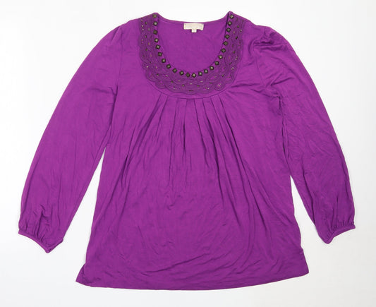 Daxon Womens Purple  Viscose Basic Blouse Size 42 Round Neck