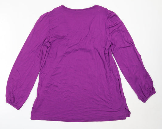 Daxon Womens Purple  Viscose Basic Blouse Size 42 Round Neck