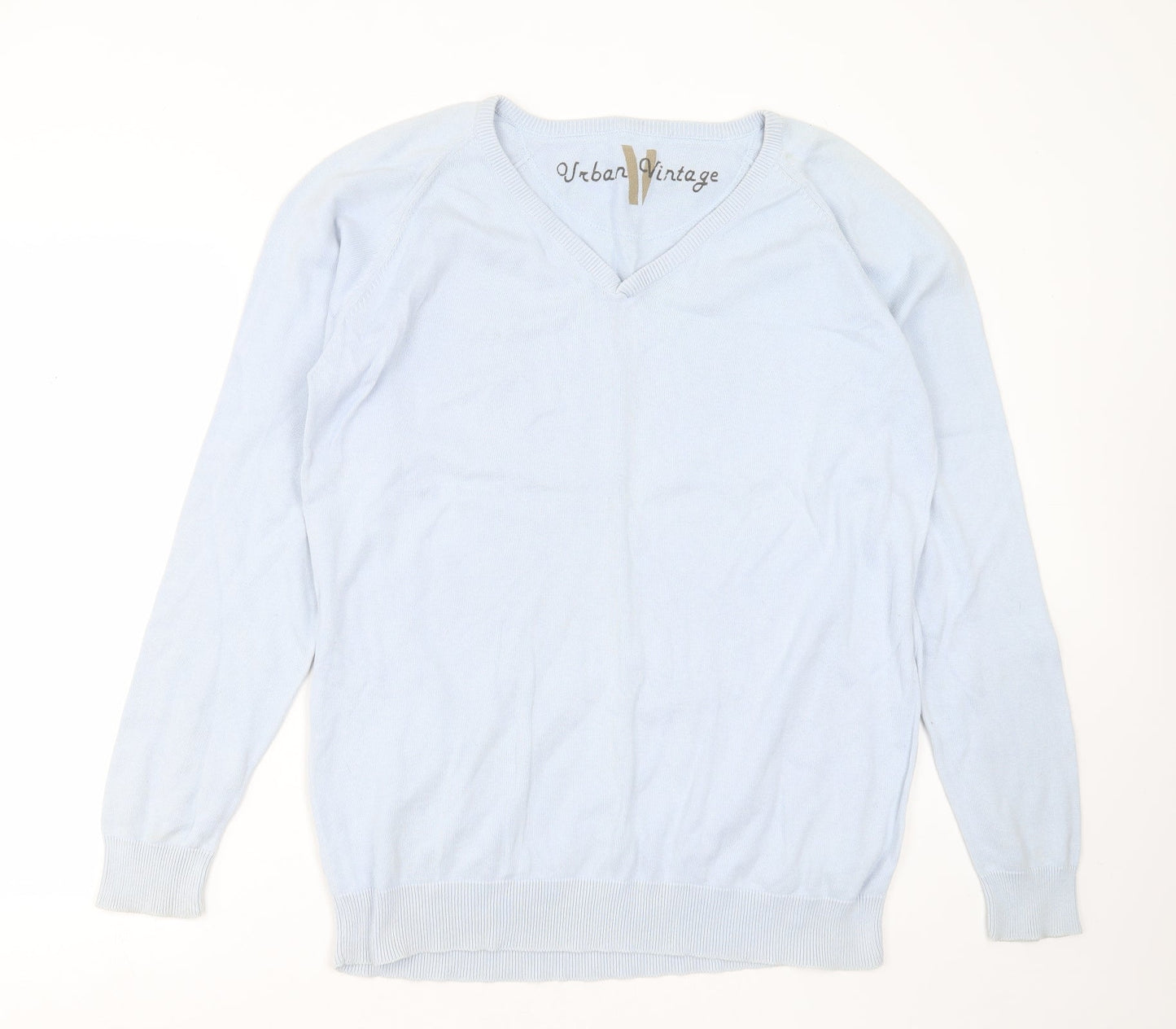 Urban Vintage  Mens Blue V-Neck  Cotton Pullover Jumper Size XL