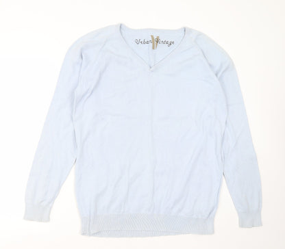 Urban Vintage  Mens Blue V-Neck  Cotton Pullover Jumper Size XL
