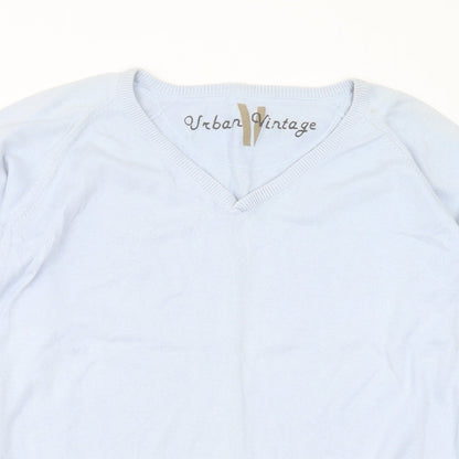 Urban Vintage  Mens Blue V-Neck  Cotton Pullover Jumper Size XL